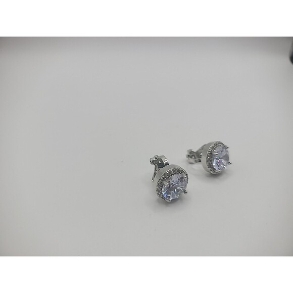 Vintage Silver Tone Earrings Clip On Huggie Crystal Jewelry Costume - Picture 9 of 12